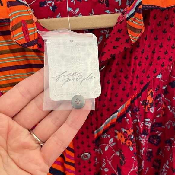 FREE PEOPLE Hazel Buttondown / Chili Pepper Combo. Size Xsmall NWT - Picture 7 of 12